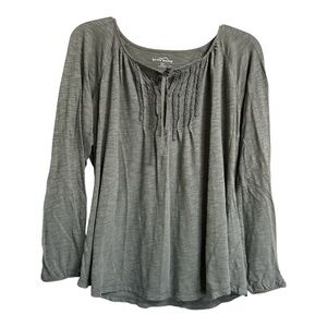 Eddie Bauer Women’s Gray Tie Neck Long Sleeve Shirt, XL